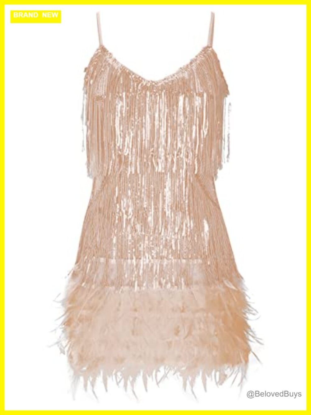 Sequin Flapper Mini Dress Fringe Feather Sleeveless Backless Cocktail Party